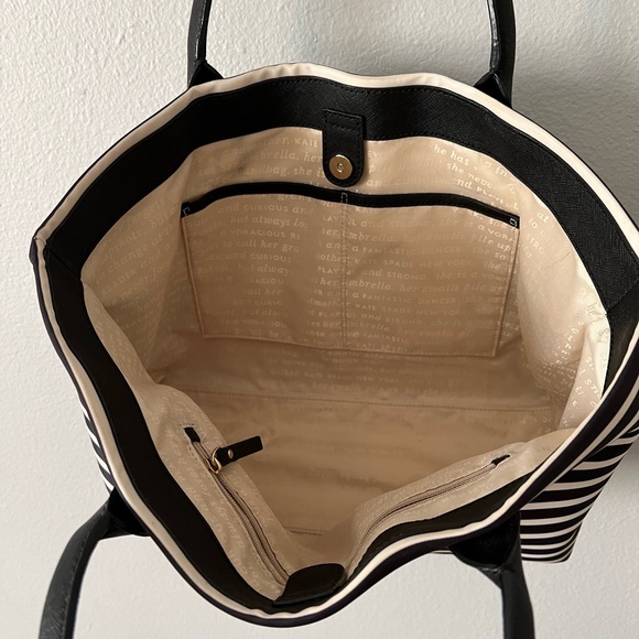 **SOLD**Kate Spade Nylon Tote Bag Black & White Striped Large Shoulderbag Purse - Picture 5 of 7